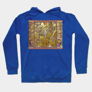 MEDIEVAL BESTIARY,PHOENIX,TREE OF LIFE ,BIRDS,DRAGONS FANTASTIC ANIMALS IN GOLD RED BLUE COLORS Hoodie